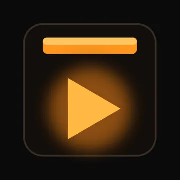 Dino Arcade's home-screen icon: a glowing orange play button under a marquee bar on a dark rounded tile.